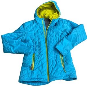 Icebreaker Merino wool blendBlue Quilted Hooded Puffer Jacket Womens Small Lime